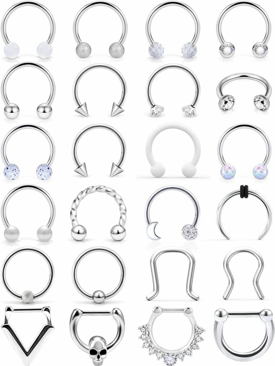 Yaalozei Yaalozei 16G Septum Rings 316L Surgical Steel Hypoallergenic Skull Moon Septum Nose Lip Rings Hoops Horseshoe Cartilage Tragus Helix Rook Daith Earrrings Piercings Jewelry For Women Men 10Mm | Body Piercing Rings