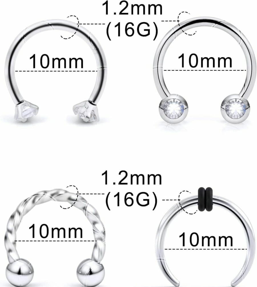 Yaalozei Yaalozei 16G Septum Rings 316L Surgical Steel Hypoallergenic Skull Moon Septum Nose Lip Rings Hoops Horseshoe Cartilage Tragus Helix Rook Daith Earrrings Piercings Jewelry For Women Men 10Mm | Body Piercing Rings