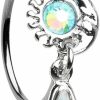 Pierced Owl Pierced Owl 20Ga Stainless Steel Aqua Sun And Crescent Moon With Dangling Gem Bendable Nose Ring | Body Piercing Rings