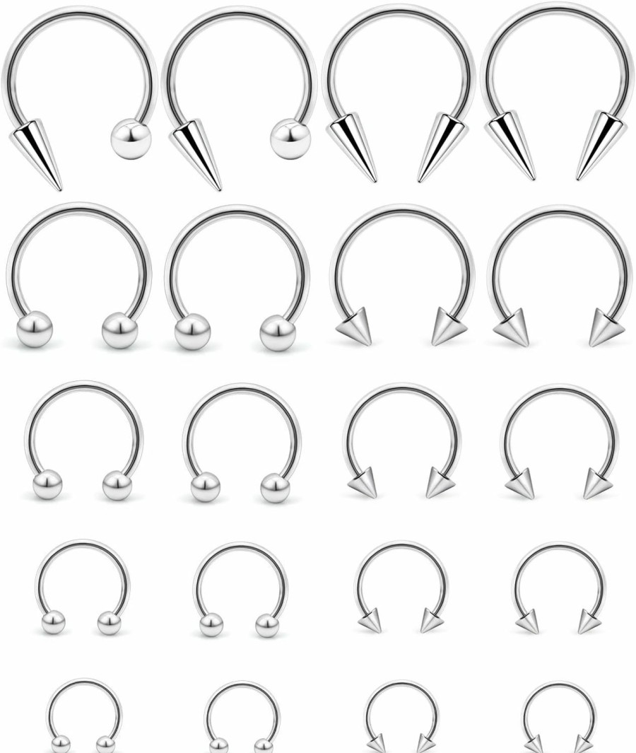 Cisyozi Cisyozi 16G Long Spike Septum Rings 316L Surgical Steel Hypaollergenic Septum Nose Eyebrow Rings Hoop Tragus Cartilage Helix Rook Earrings Smiley Piercing Jewelry For Women Men Silver Black | Body Piercing Rings