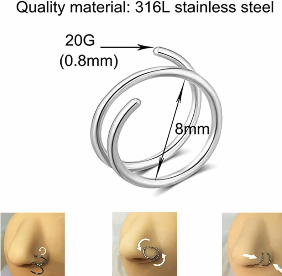 YCL&TXL Ycl&Txl Double Hoop Nose Ring For Women Surgical Steel Spiral Nose Ring Hoop For Women Nose Piercing Jewelry 8Mm | Body Piercing Rings