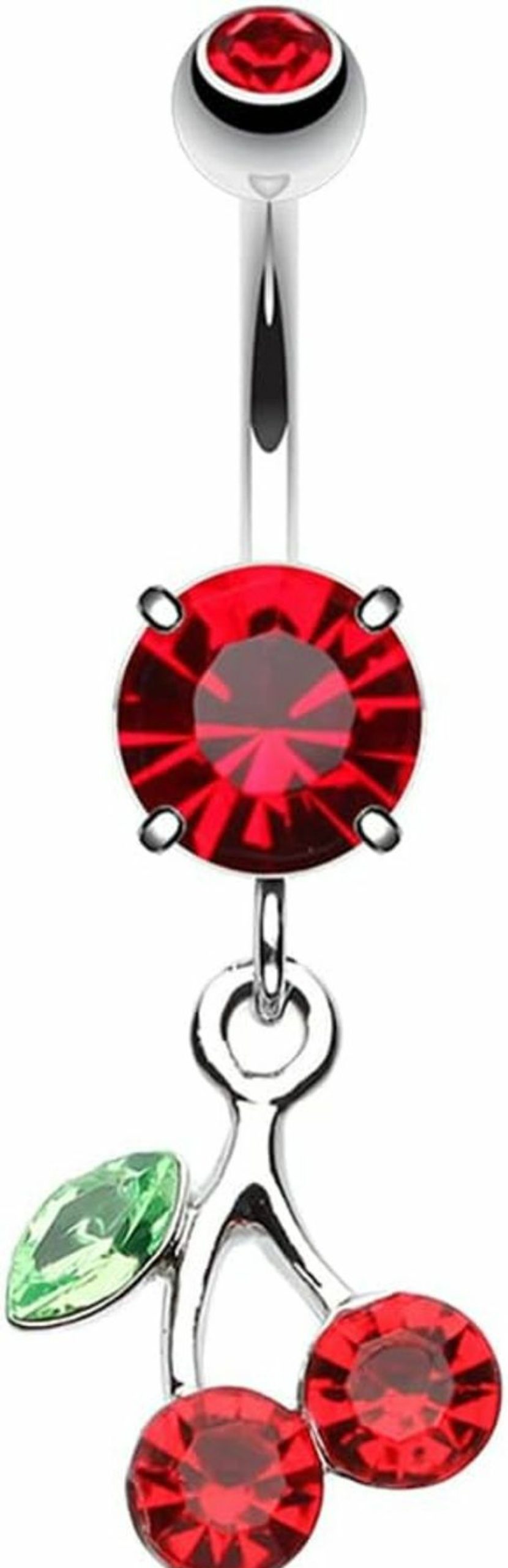 Pierced Owl Pierced Owl 14Ga Stainless Steel Cz Crystal Cherry Dangling Belly Button Ring | Body Piercing Rings