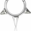 TGNEL Tgnel 16G Titanium Septum Daith Earrings Clicker Nose Ring Hoop Front Facing Surgical Steel Daith Rook Tragus Piercing Jewelry For Sensitive Skin, Cz Hinged Hoop Earring Moon Circle Triple Spike | Body Piercing Rings