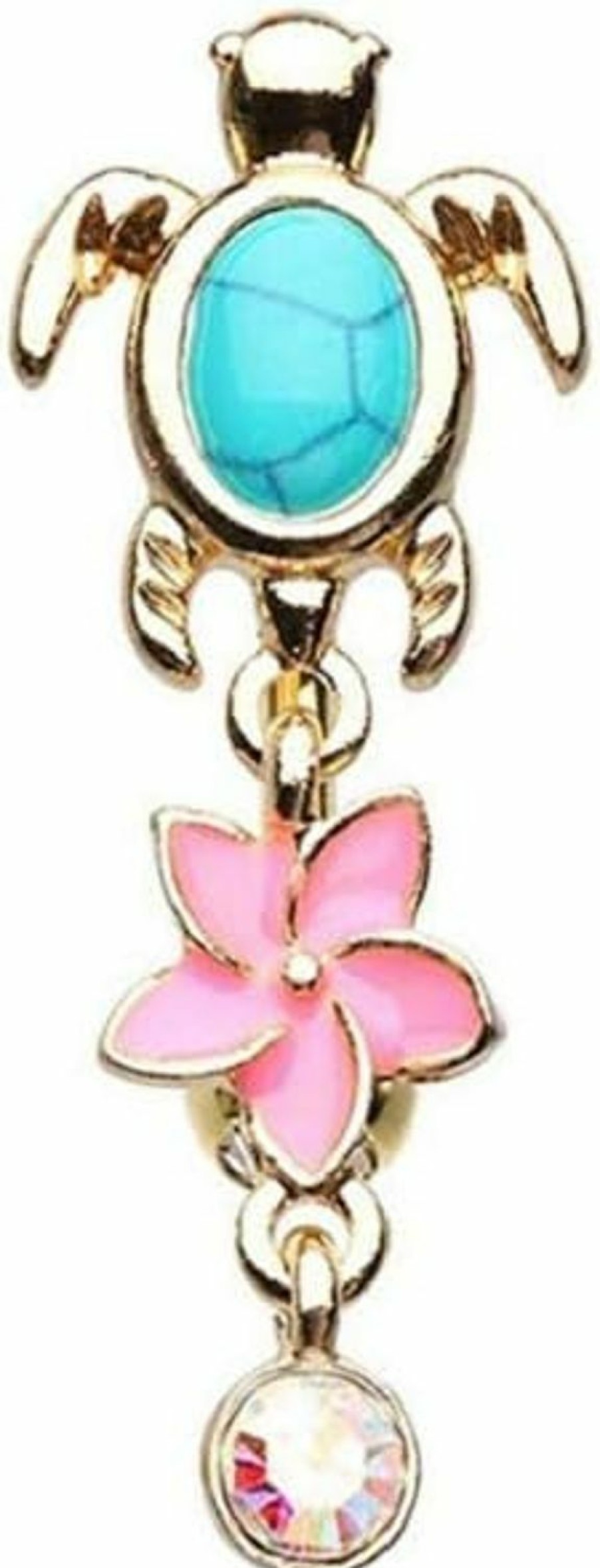 Freedom Fashion Golden Hawaiian Sea Turtle Gold Plated Steel Freedom Fashion Belly Button Ring (Sold By Piece) | Body Piercing Rings