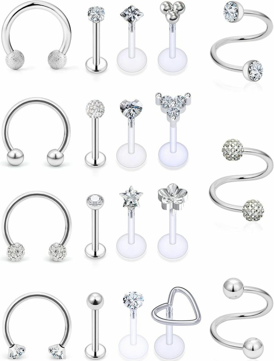 Xnsjeyy Xnsjeyy 16G Lip Rings For Women Stainless Steel Horseshoe Rings Lip Studs Medusa Labret Monroe Lip Rings Piercing Jewelry Tragus Helix Cartilage Forward Earrings Piercing Jewelry Retainer 19Pcs | Body Piercing Rings