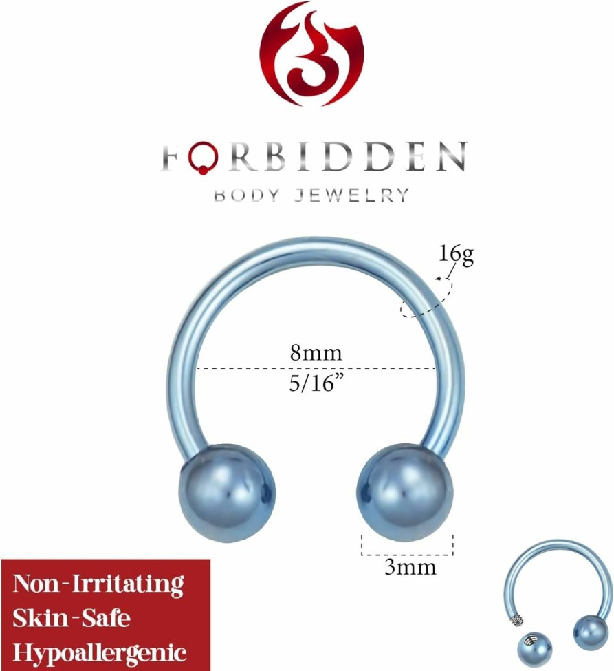 Forbidden Body Jewelry Forbidden Body Jewelry 16G 8Mm Horseshoe Piercing Ring, Ip Plated Over Surgical Steel, 3Mm Balls | Body Piercing Rings