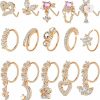 Vegolita Vegolita 15Pcs 20G 316L Stainless Steel Dangle Nose Rings Hoop For Women Girls L Shape Nose Stud Cz Heart Flower Butterfly Nose Rings Piercing Jewelry | Body Piercing Rings