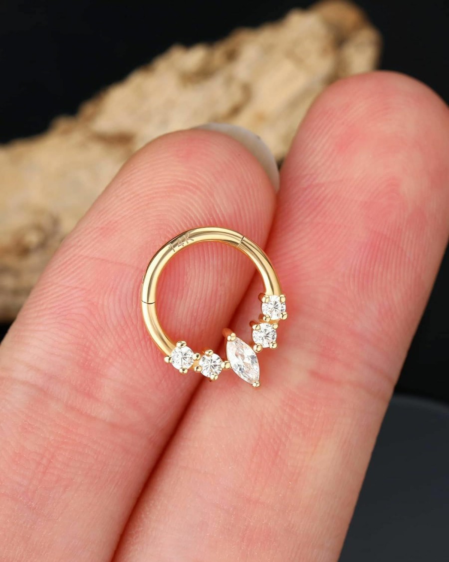 Jewseen Jewseen 14K Solid Gold Septum Rings Cz Diath Piercing Jewelry 16G Hinged Segment Ring Cartilage Earring Hoop Seamless Nose Ring Septum Clicker Helix Piercing Jewelry For Women Men | Body Piercing Rings