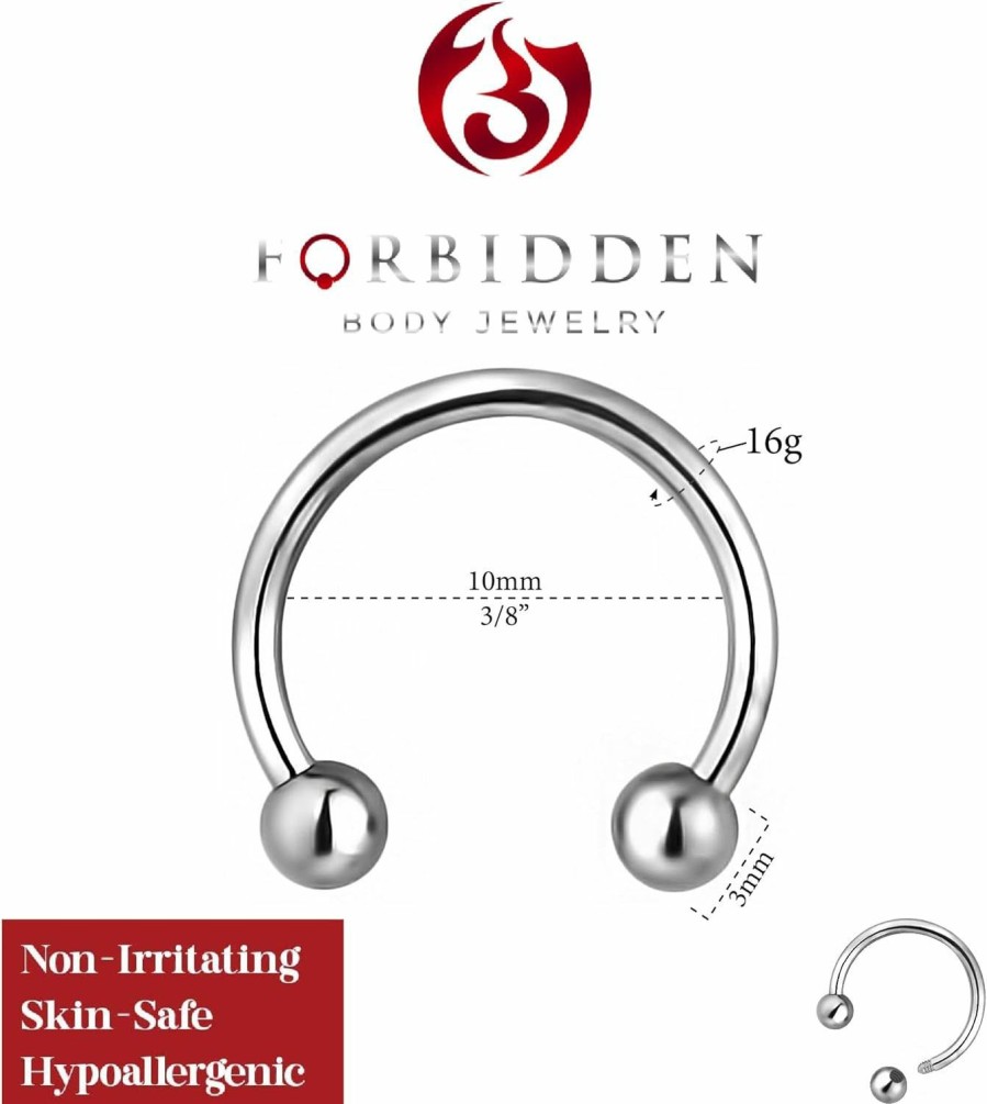 Forbidden Body Jewelry Forbidden Body Jewelry 16G 3/8\" Titanium Septum Piercing Horseshoe Hoop Ring With 3 Mm Balls | Body Piercing Rings