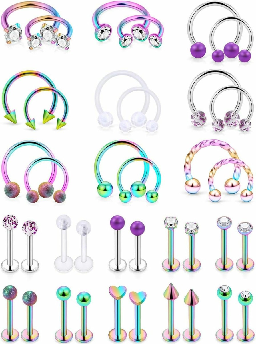 Ftovosyo Ftovosyo Mixsize 16G Lip Rings Stainless Steel Horseshoe Labret Monroe Lip Rings Nail Tragus Daith Helix Cartilage Earrings Studs Ring Medusa Piercing Jewelry For Women Men 38Pcs | Body Piercing Rings