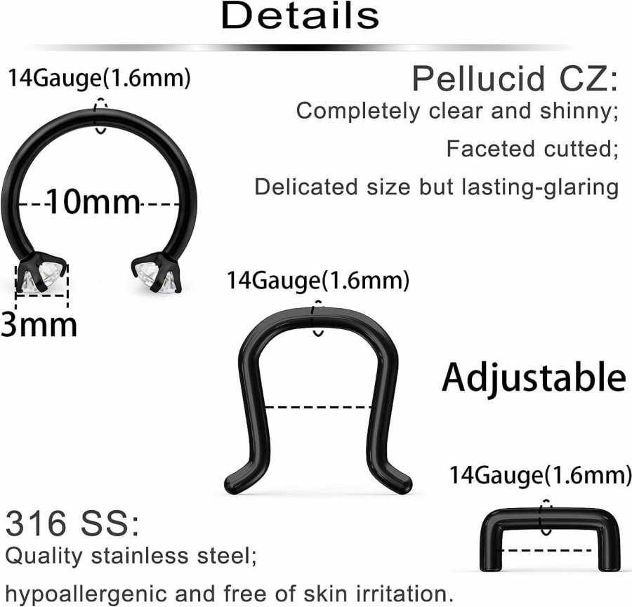 Ftovosyo Ftovosyo 11Pcs 14G Septum Jewelry Surgical Steel Nose Septum Rings Piercing Jewelry Retainer Horseshoe Vertical Labret Lip Hoop Ring For Women Men 10Mm 3/8 Inch | Body Piercing Rings