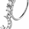 Pierced Owl Pierced Owl 20Ga 316L Stainless Steel Cz Crystal Lined Hoop With Dangling Crescent Moon And Star Charm Bendable Nose Ring | Body Piercing Rings