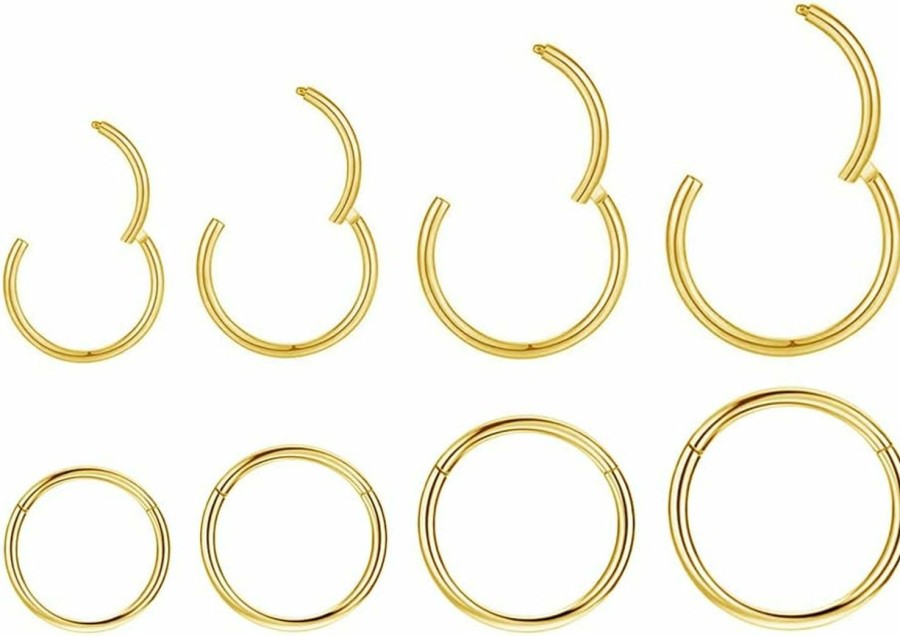 NewZenro 4Pairs 18G Surgical Stainless Steel Sleeper Cartilage Daith Tiny Small Hoop Earrings Mini Septum Hinged Clicker Nose Ring For Women Men Girls Boys Helix Tragus Huggie Hoops Body Piercings Jewelry Hypoallergenic 6Mm 8Mm 10Mm 12Mm Set | Body Piercing Rings