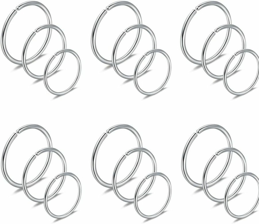 Ruifan Ruifan 18Pcs Mix Size Stainless Steel Clip On Fake Nose Lip Helix Cartilage Tragus Ear Hoop Ring 22G 20G 18G 6-10Mm | Body Piercing Rings