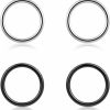 SEVEN LADY 4Pcs 16G 18G 20G Surgical-Steel-Piercing-Ring-Nose-Rings-Hinged-Hoop-Earrings,6Mm 8Mm 10Mm 12Mm Seamless Stainless Steel Clicker Eyebrow Septum Piercing Hoop,Sliver Black Gold Rose Gold Rainbow Body Jewelry Set | Body Piercing Rings