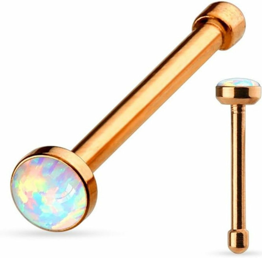 Amelia Fashion Amelia Fashion 20 Gauge Rose Gold White Opal Nose Bone Ring Stud 316L Surgical Steel | Body Piercing Rings