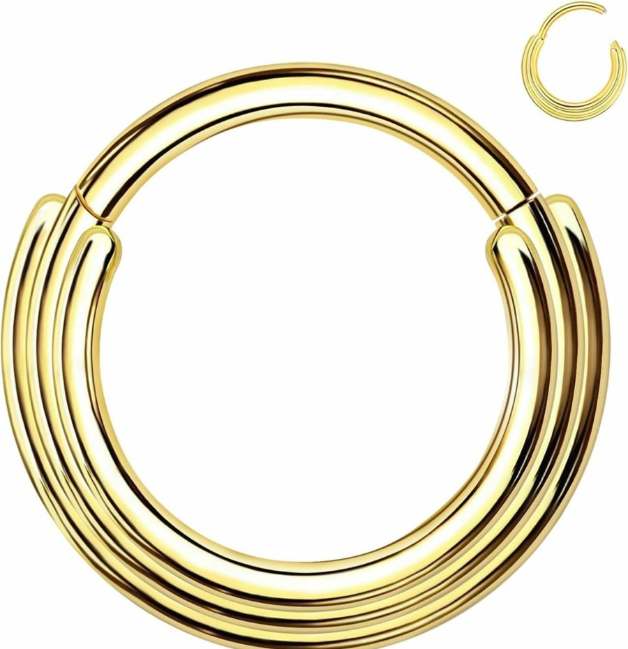 ALACLO Alaclo 316L Stainless Steel Septum Rings Hoop For Women, 16G 8Mm/10Mm Stainless Steel Segment Nose Rings For Men, Cartilage Clicker Hoop Earrings For Rook, Daith, Tragus, Hypoallergenic | Body Piercing Rings