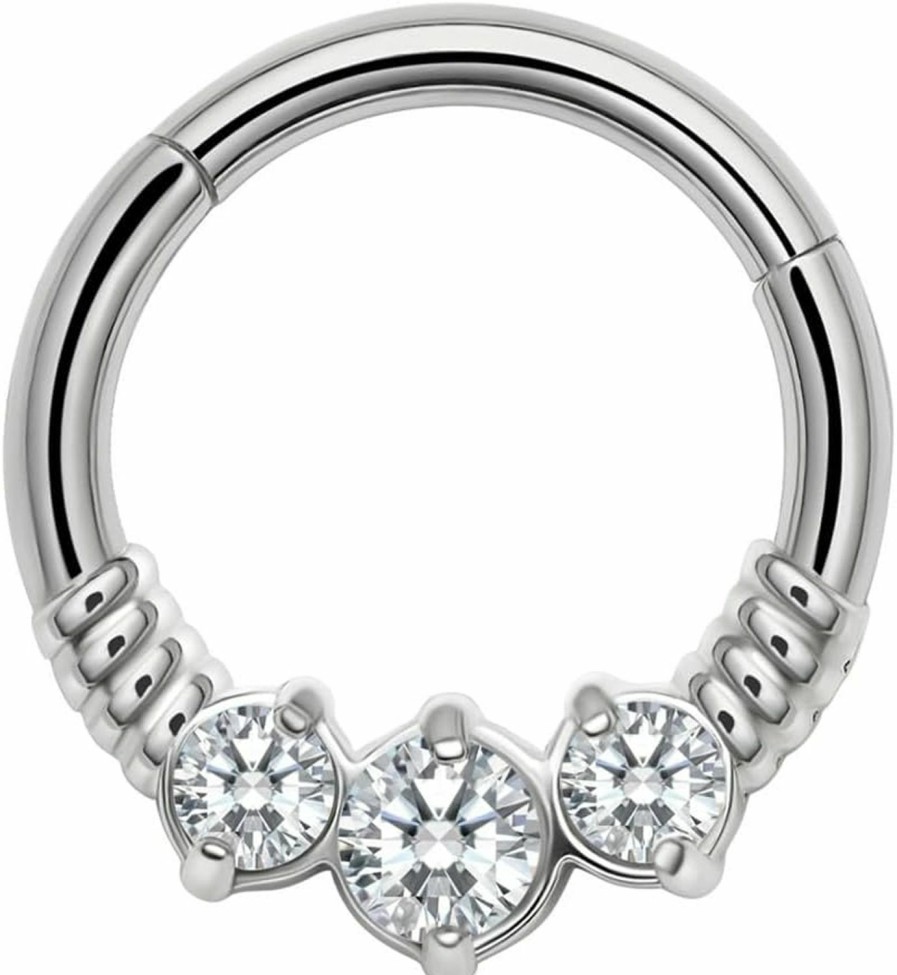 MissNity 16G Septum Rings Daith Earrings 316L Surgical Steel Hinged Septum Jewelry With Clear Cubic Zirconia For Women Men, 8Mm 10Mm | Body Piercing Rings