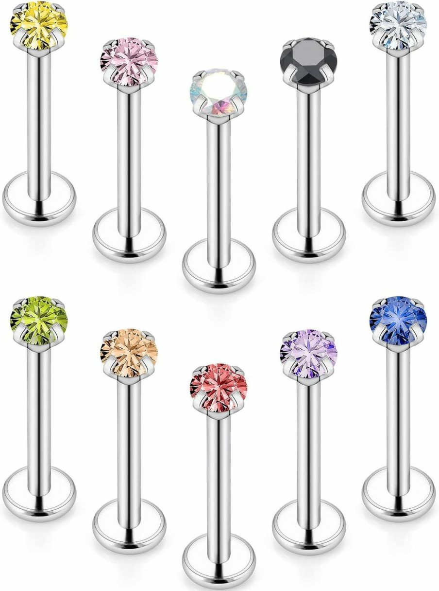 Xnsjeyy Xnsjeyy 16G Lip Rings For Women Stainless Steel Lip Studs Medusa Labret Monroe Lip Rings Piercing Tragus Helix Cartilage Forward Earring Piercing Jewelry For Women 2Mm 3Mm 4Mm Cz Silver 10Pcs 6-10Mm | Body Piercing Rings