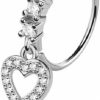 Pierced Owl Pierced Owl 20Ga 316L Stainless Steel Cz Crystal Lined Hoop With Dangling Heart Outline Charm Bendable Nose Ring | Body Piercing Rings