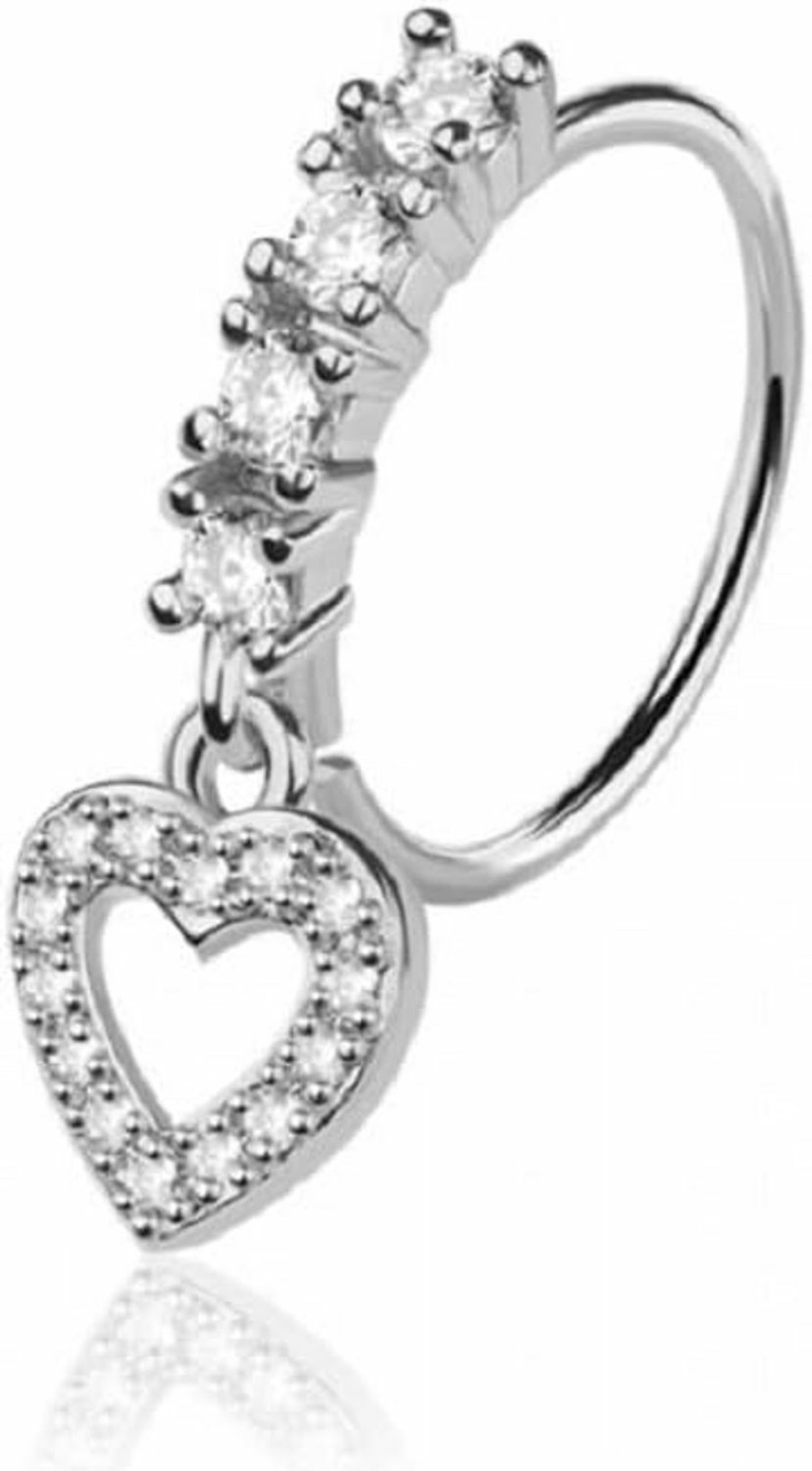 Pierced Owl Pierced Owl 20Ga 316L Stainless Steel Cz Crystal Lined Hoop With Dangling Heart Outline Charm Bendable Nose Ring | Body Piercing Rings