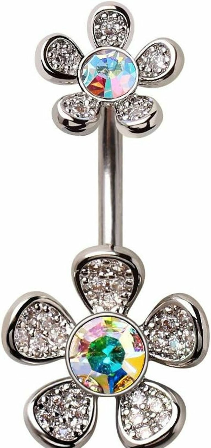 Dynamique Galerie Dynamique 316L Surgical Steel Double Rainbow Flower Belly Button Ring (Sold Per Piece) | Body Piercing Rings