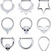 Vsnnsns Vsnnsns 16G Septum Rings Piercing Jewelry Skull Septum Jewelry Cz Clicker Ring Stainless Steel Septum Hinged Segment Nose Rings Hoop Piercing Jewelry For Men Women 10Mm 9Pcs | Body Piercing Rings