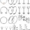 YADOCA Yadoca 24Pcs 16G Cartilage Earring For Women Men Surgical Steel Cartilage Stud Earring Hoop Set Lip Rings Cz Opal Hypollergenic Screw Back Earrings Helix Daith Conch Tragus Piercing Jewelry | Body Piercing Rings