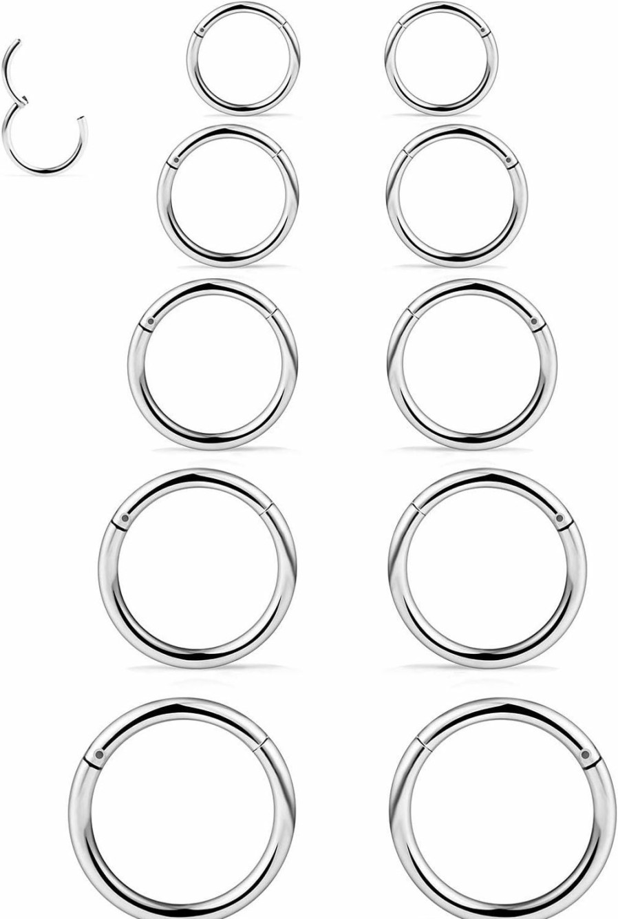 Dyknasz Dyknasz 10Pcs 16G Surgical Steel Hinged Clicker Segment Septum Lip Nipple Ring Hoop Cartilage Tragus Helix Sleeper Earrings Piercing Jewelry For Women Men 8Mm 10Mm 12Mm 14Mm 16Mm | Body Piercing Rings