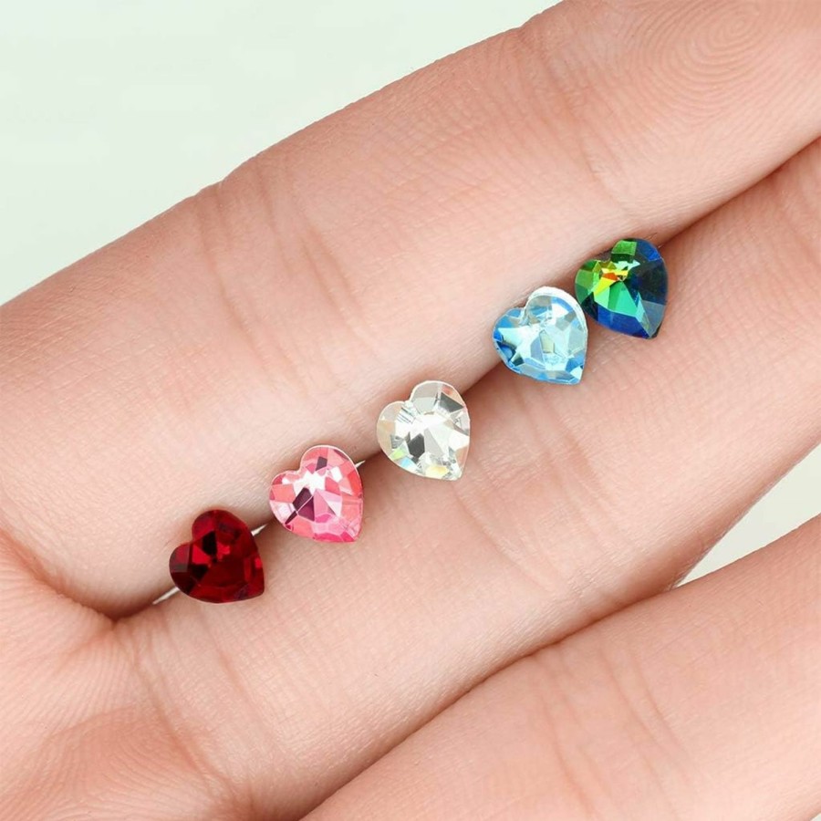 Artist Unknown Amelia Fashion 16 Gauge Crystal Heart Top Tragus/Cartilage Barbell Stud 316L Surgical Steel (Choose Color) (Red) | Body Piercing Rings