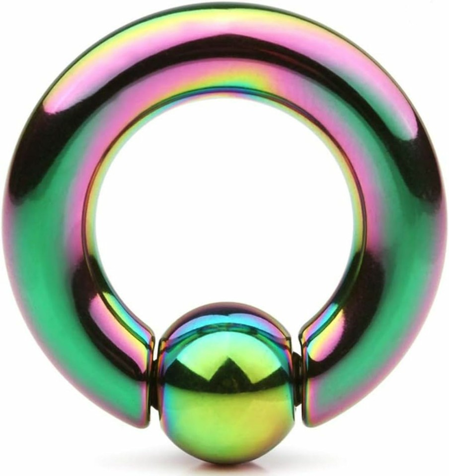 Ruifan Ruifan Rainbow Plated 316L Surgical Steel Spring Action Captive Bead Ring Cbr 2G 4G 6G 8G 0G 00G | Body Piercing Rings