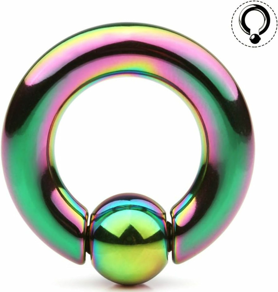 Ruifan Ruifan Rainbow Plated 316L Surgical Steel Spring Action Captive Bead Ring Cbr 2G 4G 6G 8G 0G 00G | Body Piercing Rings