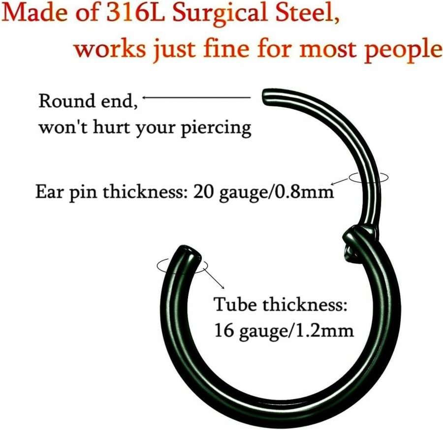 L7L7WM L7L7Wm 316L Surgical Steel Endless Hoop Earrings Nose Rings Hinged Segment Rings Cartilage Earrings Hoop Septum Rings Daith Helix Rook Conch Tragus Piercing Jewelry Lip Rings | Body Piercing Rings