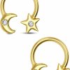 COCHARM Cocharm 2Pcs Cute 16G Gold Hoop Nipple Rings For Women 16G Moon And Star Nipple Piercing Gold Stainless Steel Nipple Jewelry 16G Horseshoe Nipple Hoop For Women Man | Body Piercing Rings