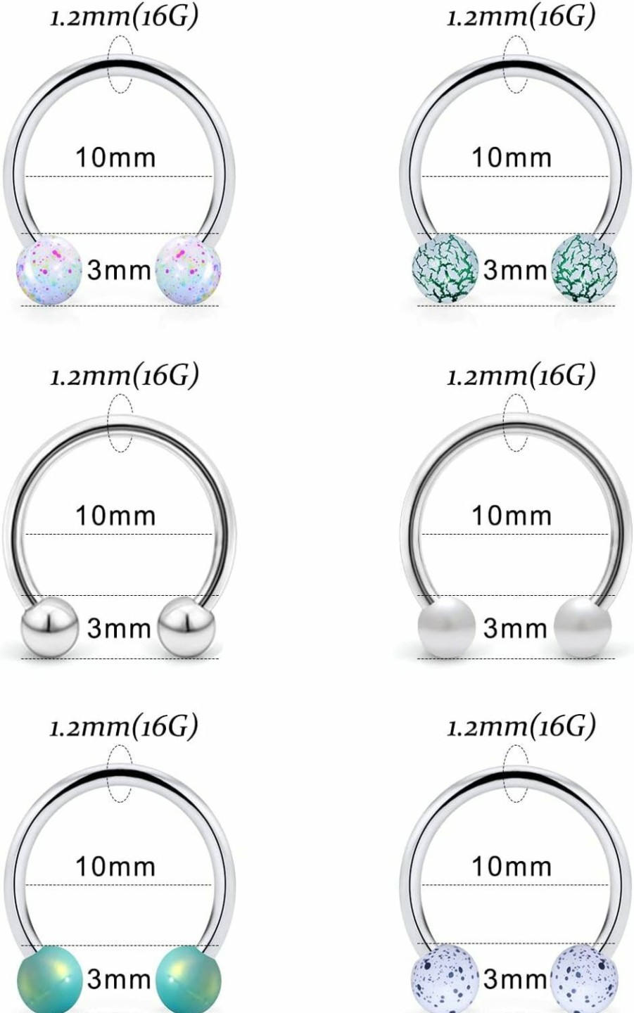 Vsnnsns Vsnnsns 16G Surgical Steel Horseshoe Nose Septum Rings Piercing Jewelry Cartilage Helix Tragus Earring Hoop Lip Horseshoe Ring Piercing Jewelry Retainer For Women Men 8Mm 10Mm 40Pcs | Body Piercing Rings