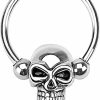 Forbidden Body Jewelry Forbidden Body Jewelry Surgical Steel Skull Captive Bead Ring Hoops, Skull Septum Ring, Nipple Ring, Cbr 14G-16G (Sold As Set Or Single) | Body Piercing Rings