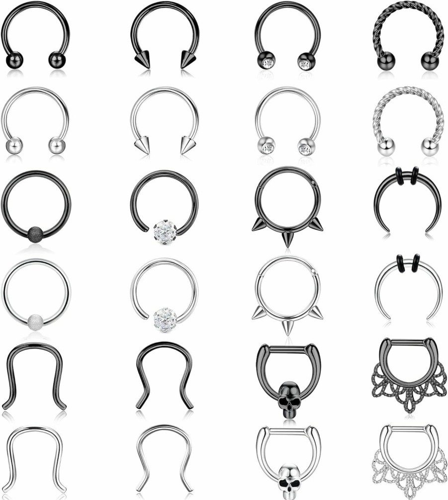 YADOCA Yadoca 24 Pcs 16G Septum Rings For Women Men Hypoallergenic Surgical Steel Nose Rings Hoop Cz Horseshoe Lip Rings Helix Daith Cartilage Piercing Septum Jewelry 8Mm 10Mm | Body Piercing Rings