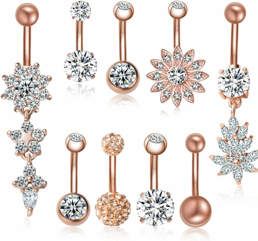 JDXN Jdxn 6-8Pcs 14G Stainless Steel Belly Button Rings Cz Pineapple Dangling Dangle Navel Ring Body Piercing | Body Piercing Rings