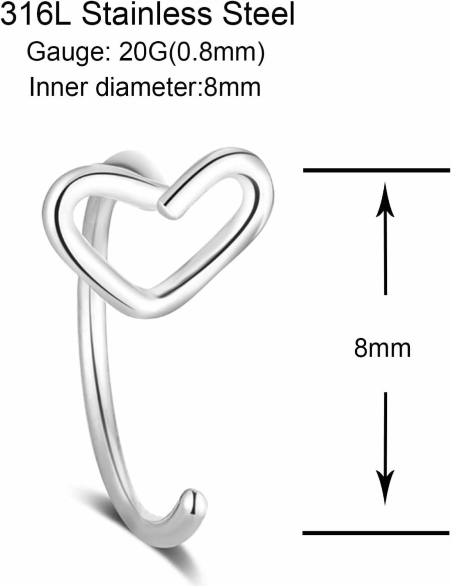 SERYNOW Heart Nose Ring Hoop 316L Surgical Steel Nose Hoop For Women Men 20G Nostril Hoop Piercing Jewelry | Body Piercing Rings