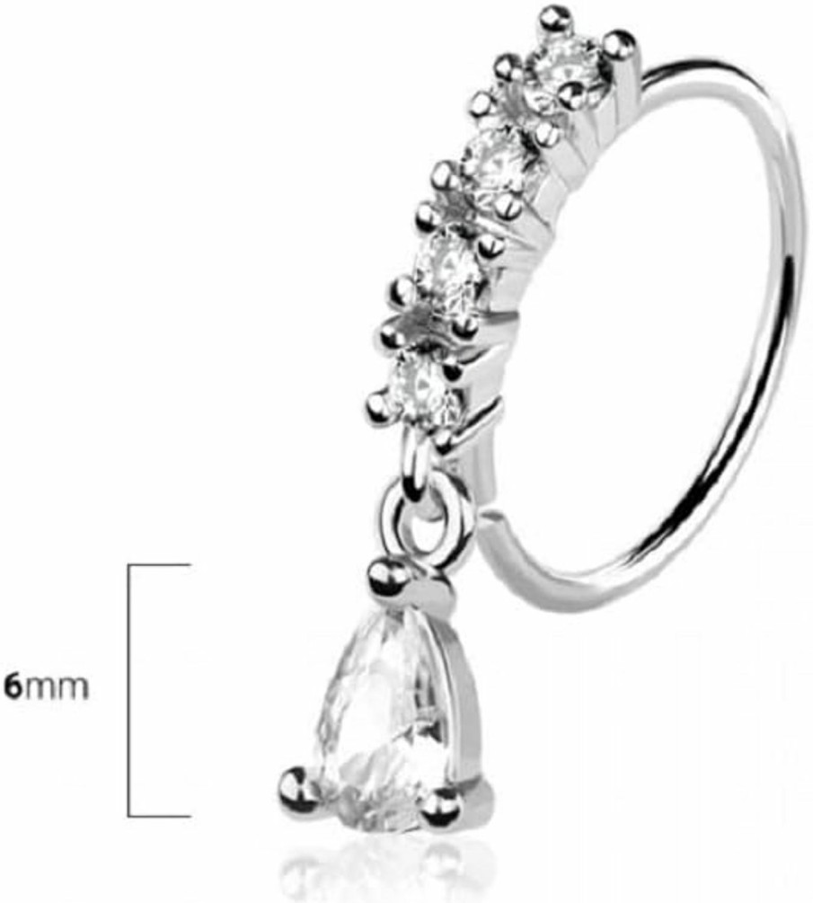 Pierced Owl Pierced Owl 20Ga 316L Stainless Steel Cz Crystal Lined Hoop With Dangling Teardrop Bendable Nose Ring | Body Piercing Rings