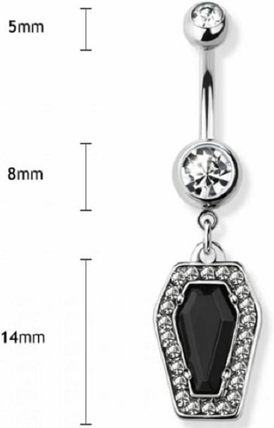 Pierced Owl Pierced Owl 14Ga 316L Stainless Steel Cz Crystal Black Coffin Dangling Belly Button Ring | Body Piercing Rings