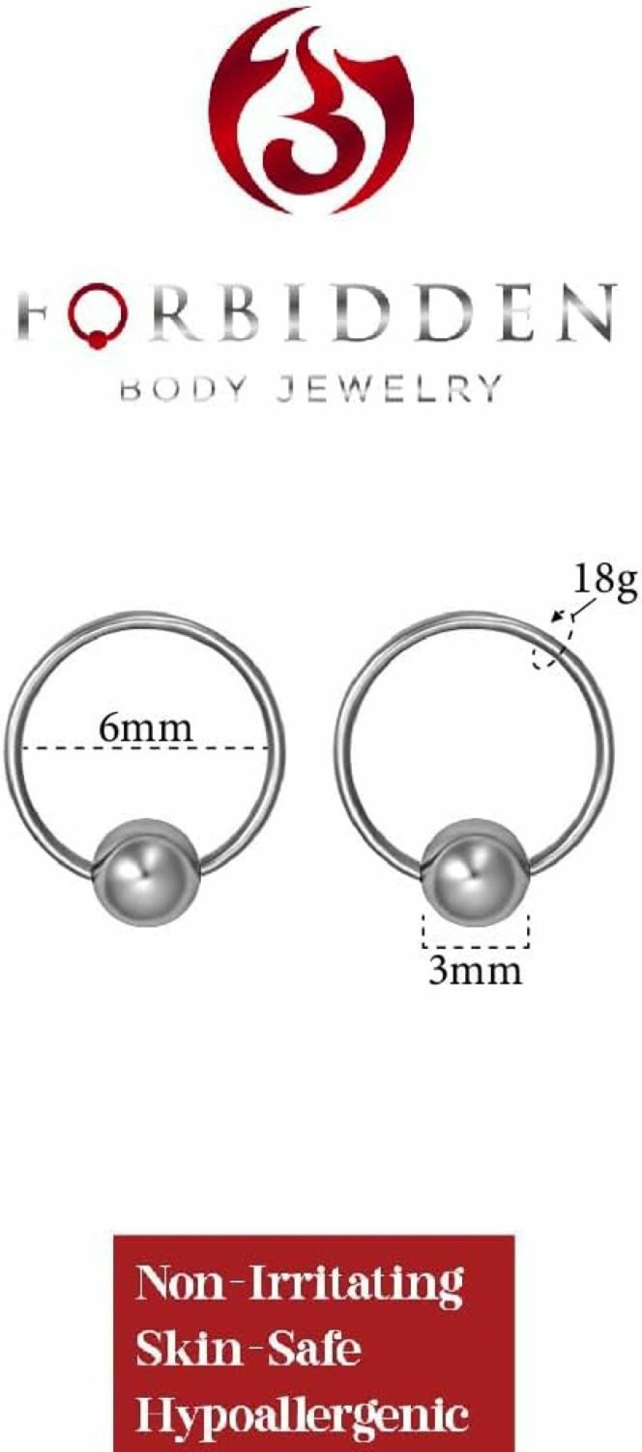 Forbidden Body Jewelry 14G-20G Every-Day Solid Titanium Captive Bead Ring Body Piercing Hoops, Nickel Free & Hypoallergenic | Body Piercing Rings