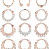 Ubjuliwa Ubjuliwa 12Pcs Septum Jewelry 16G Daith Earrings Hinged Hoop Nose Rings Septum Clicker Cz Stainless Steel Cartilage Earring Helix Tragus Daith Piercing Jewelry | Body Piercing Rings