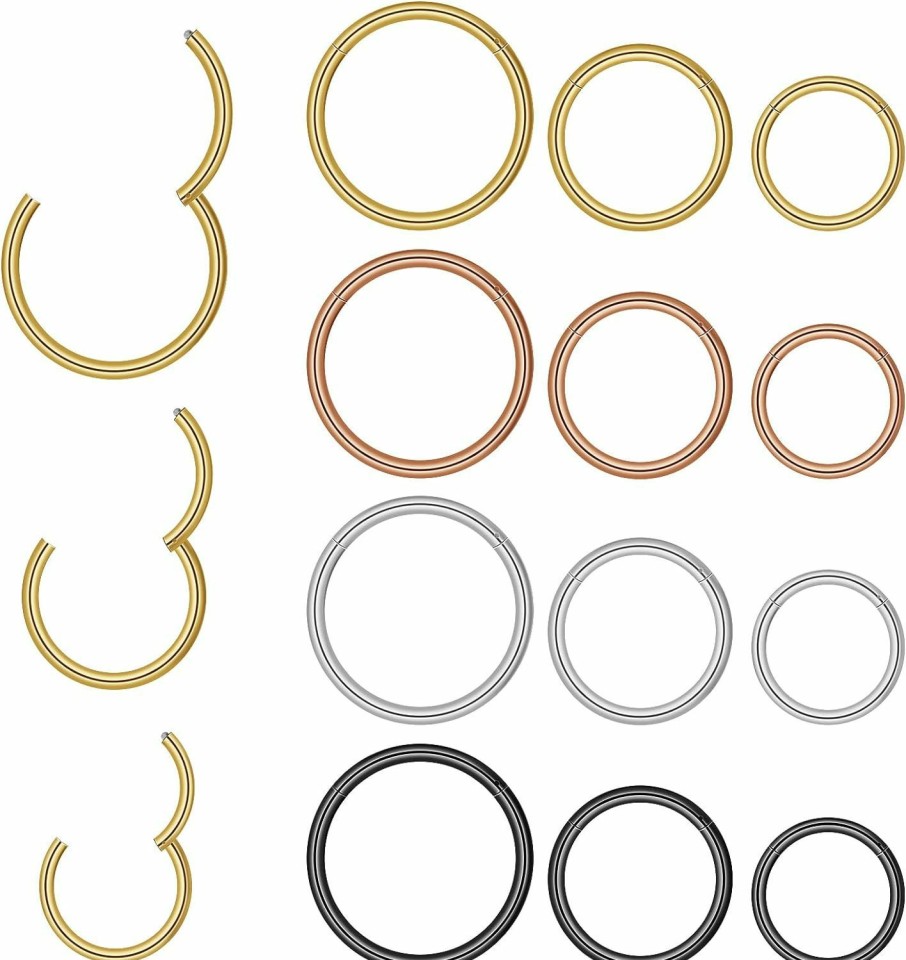 Yolev Yolev 12 Pcs Hoop Nose Rings 18G 316L Surgical Steel Hinged Nose Rings Hoop For Women Men Stainless Steel Hinged Clicker Nose Lip Cartilage Helix Tragus Earring Hoop | Body Piercing Rings