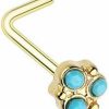 Amelia Fashion Amelia Fashion 20Ga Golden Crop Circles L-Shape Nose Ring 316L Surgical Steel | Body Piercing Rings