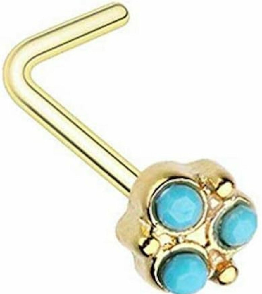 Amelia Fashion Amelia Fashion 20Ga Golden Crop Circles L-Shape Nose Ring 316L Surgical Steel | Body Piercing Rings