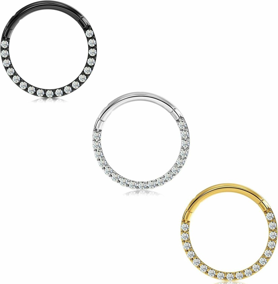 BodyBonita Bodybonita 3Pcs Gold Silver Black Cz Cartilage Hoop Earring 316L Surgical Steel Conch Daith Helix Piercing Jewelry Nose Rings Hoops Septum Ring 16G 18G 20G | Body Piercing Rings