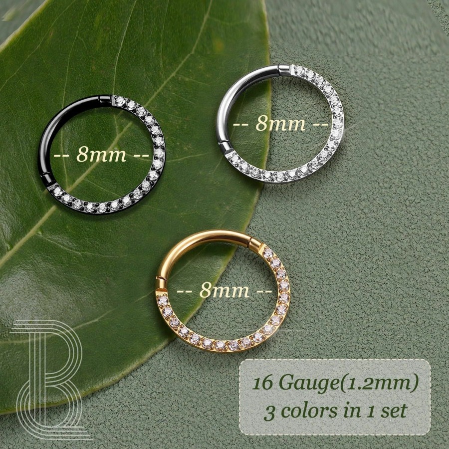 BodyBonita Bodybonita 3Pcs Gold Silver Black Cz Cartilage Hoop Earring 316L Surgical Steel Conch Daith Helix Piercing Jewelry Nose Rings Hoops Septum Ring 16G 18G 20G | Body Piercing Rings