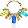 Mooncrush Jewelry Mooncrush Jewelry Colorful Cz Gold Septum Ring 16G Septum Jewelry Unique Daith Earrings For Women Sparkly Daith Piercing Jewelry Gold Stainless Steel | Body Piercing Rings