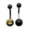 DC Comics Dc Comics Uni Batman 316L Surgical Steel Navel Rings Body Piercing Jewelry-14 Gauge 7/16\" (2 Piece Set). Available In One Size And Silver, Black, And Yellow Color. | Body Piercing Rings